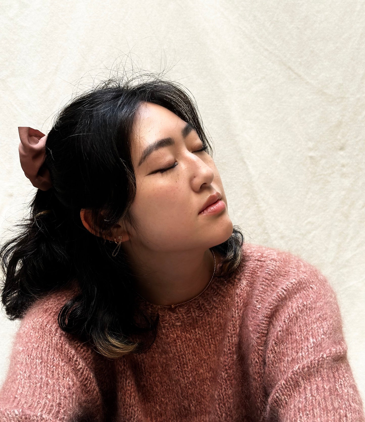 Handknit Crewneck Sweater in Rose Blush