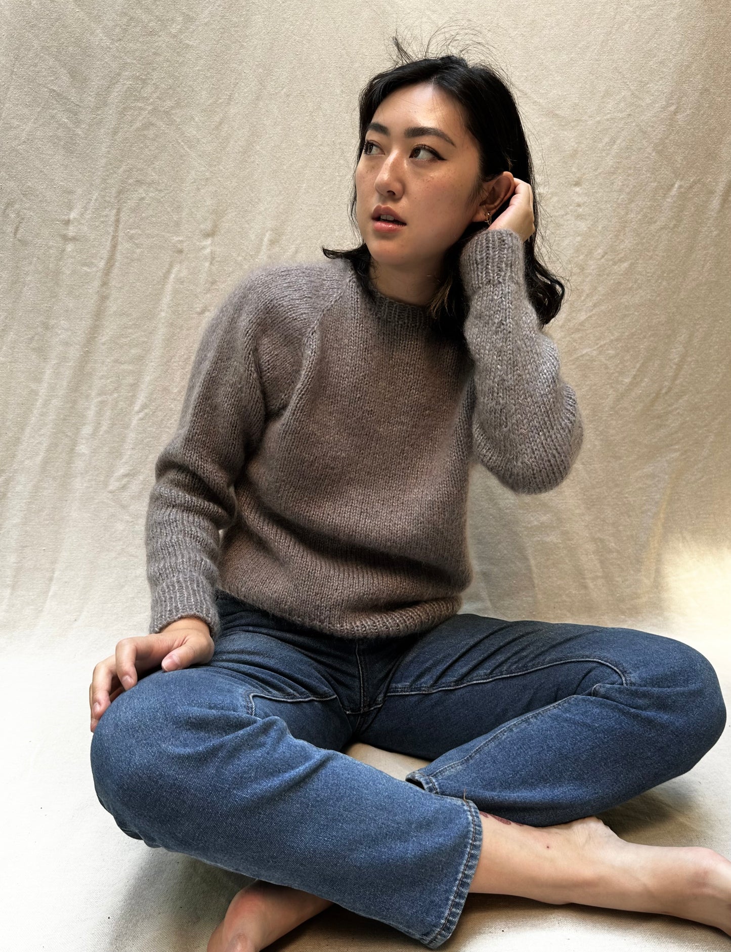 Handknit Crewneck Sweater in Pewter