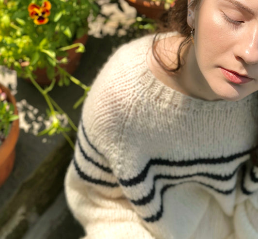 Hand Knit Crewneck Sweater in Santorini
