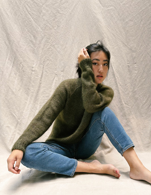 Handknit Crewneck Sweater in Ivy