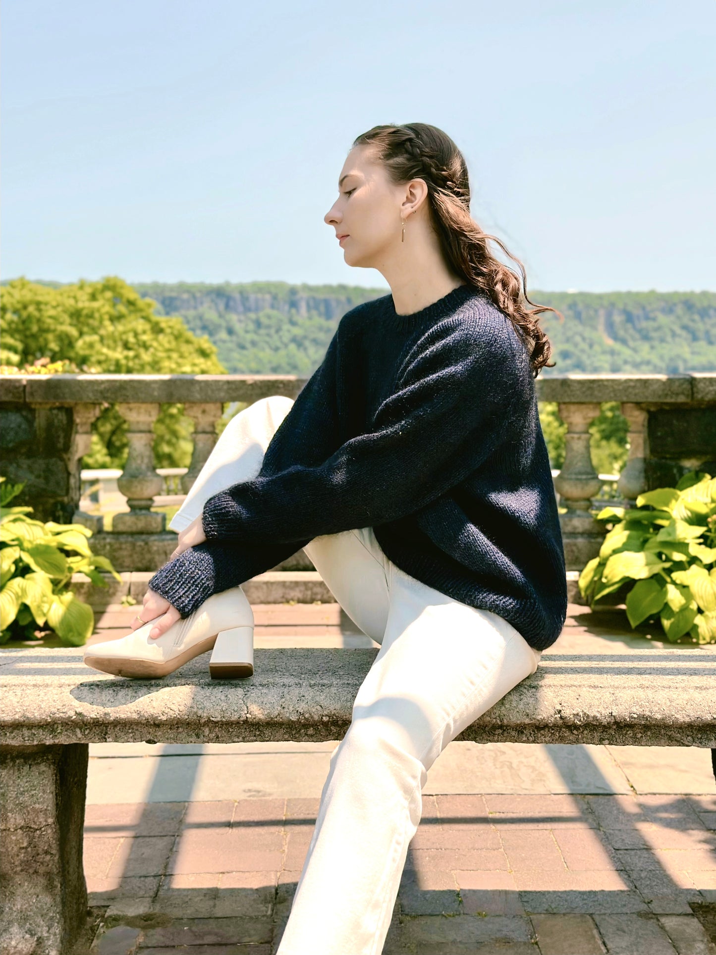 Hand Knit Crewneck Sweater in Portofino