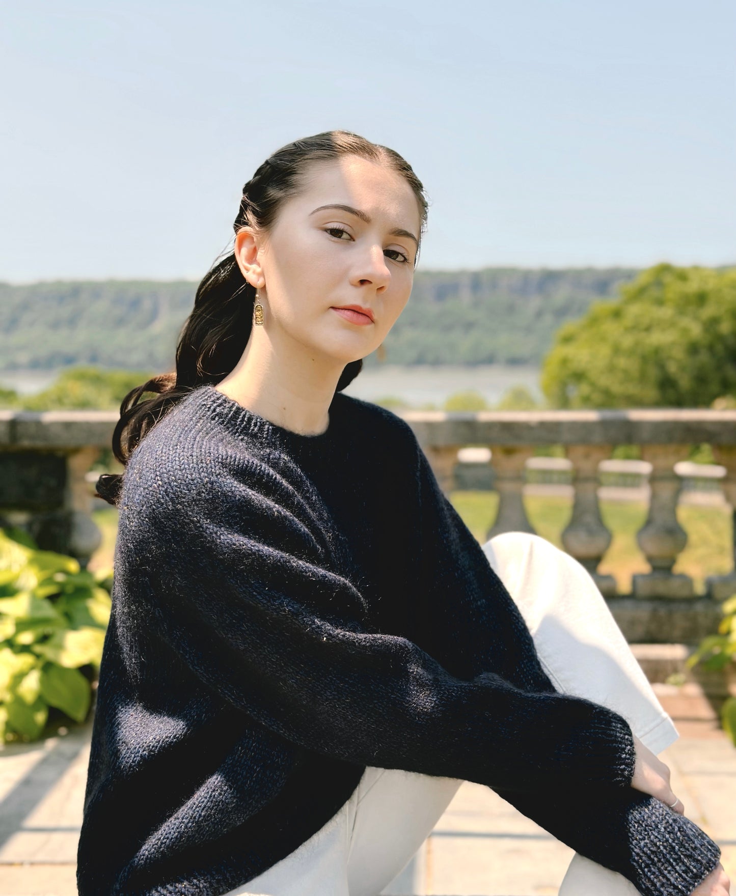 Hand Knit Crewneck Sweater in Portofino