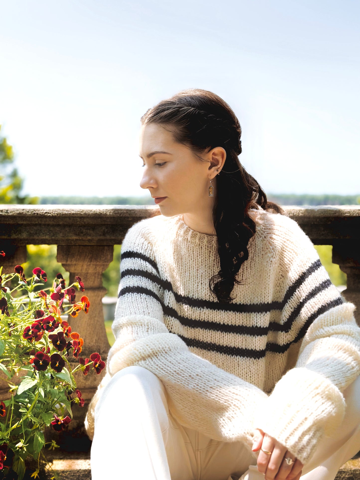 Hand Knit Crewneck Sweater in Santorini