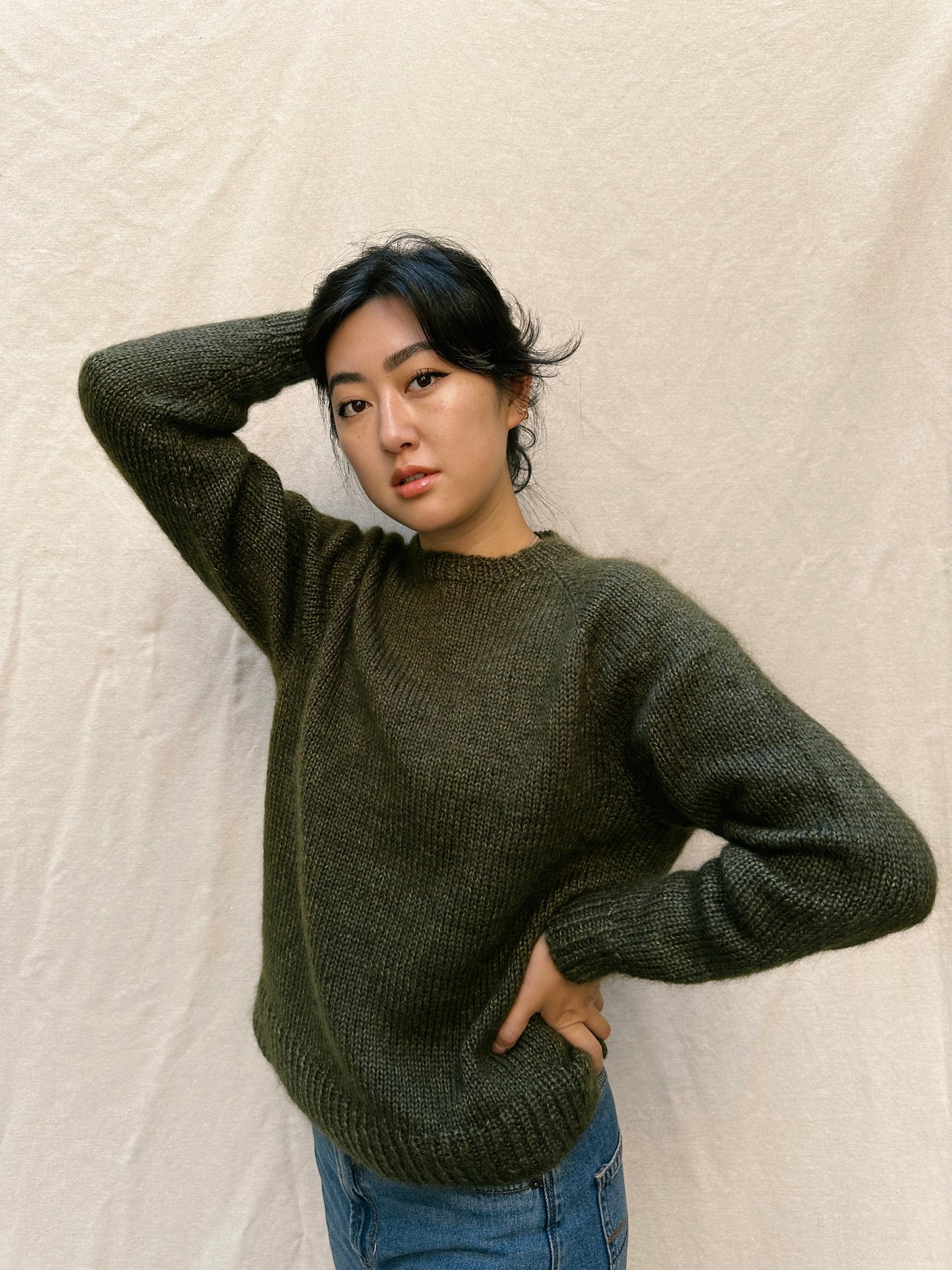 Handknit Crewneck Sweater in Ivy