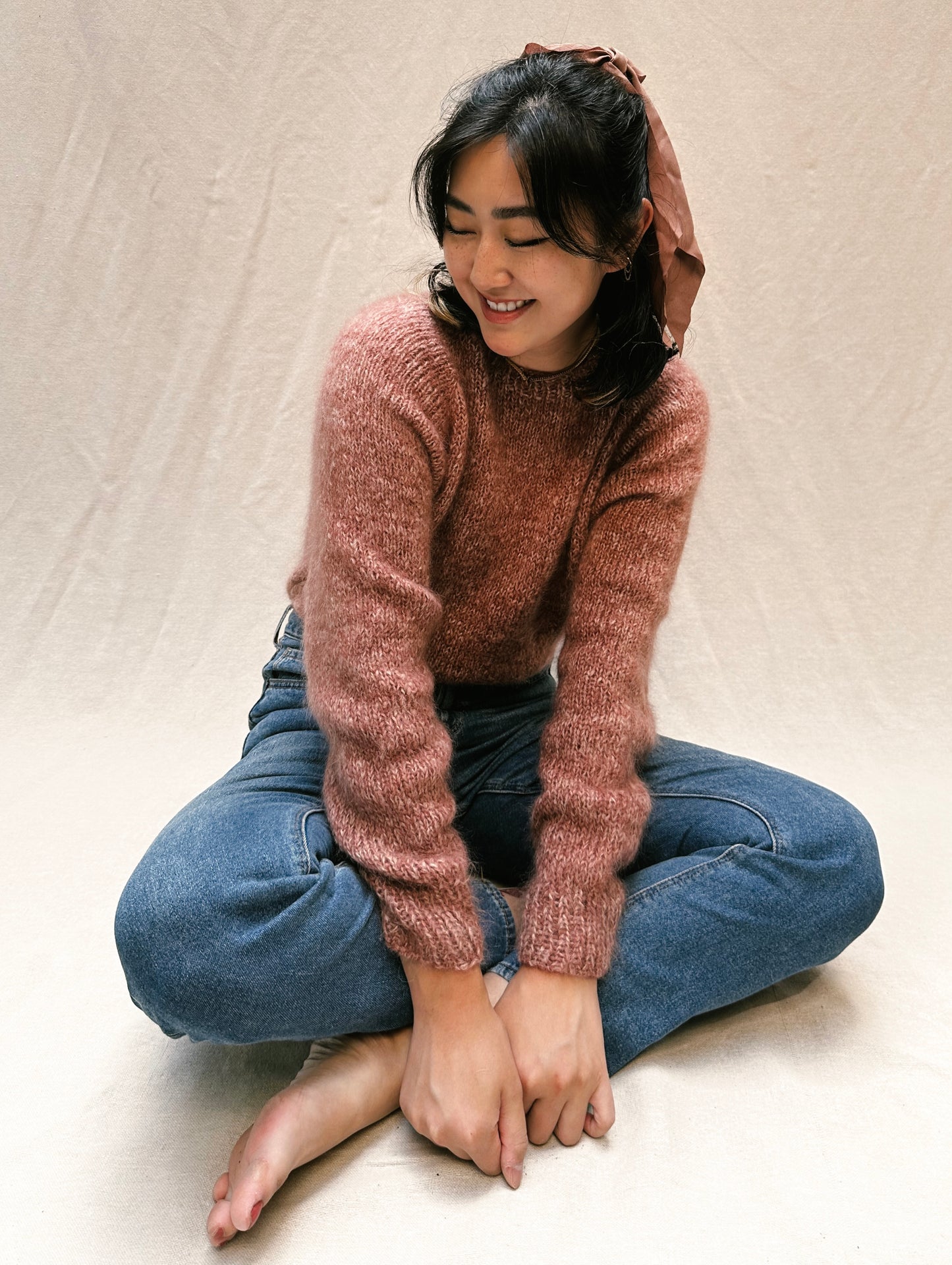 Handknit Crewneck Sweater in Rose Blush