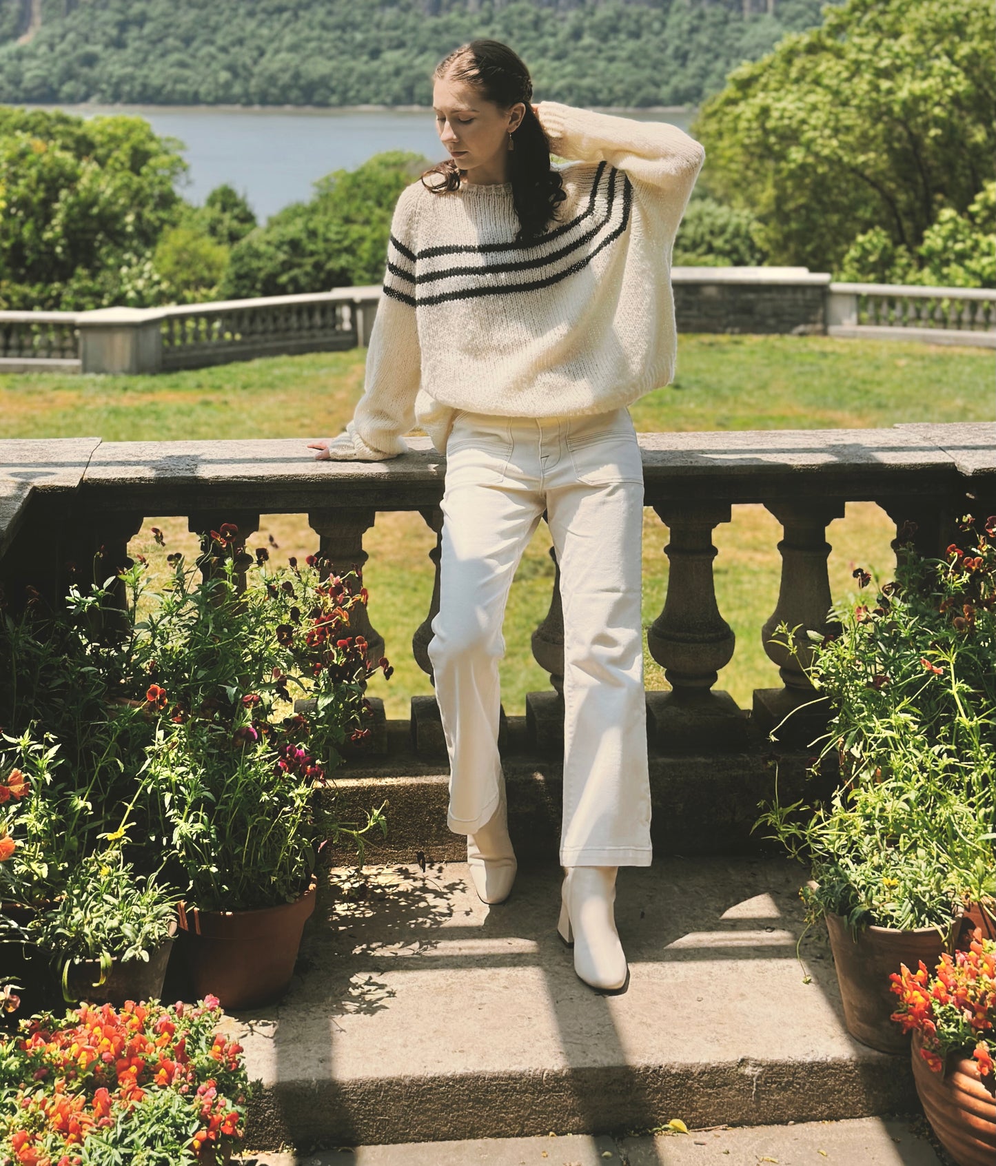 Hand Knit Crewneck Sweater in Santorini