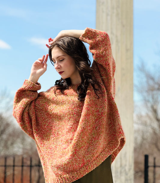 Hand Knit Crewneck Sweater in Persimmon