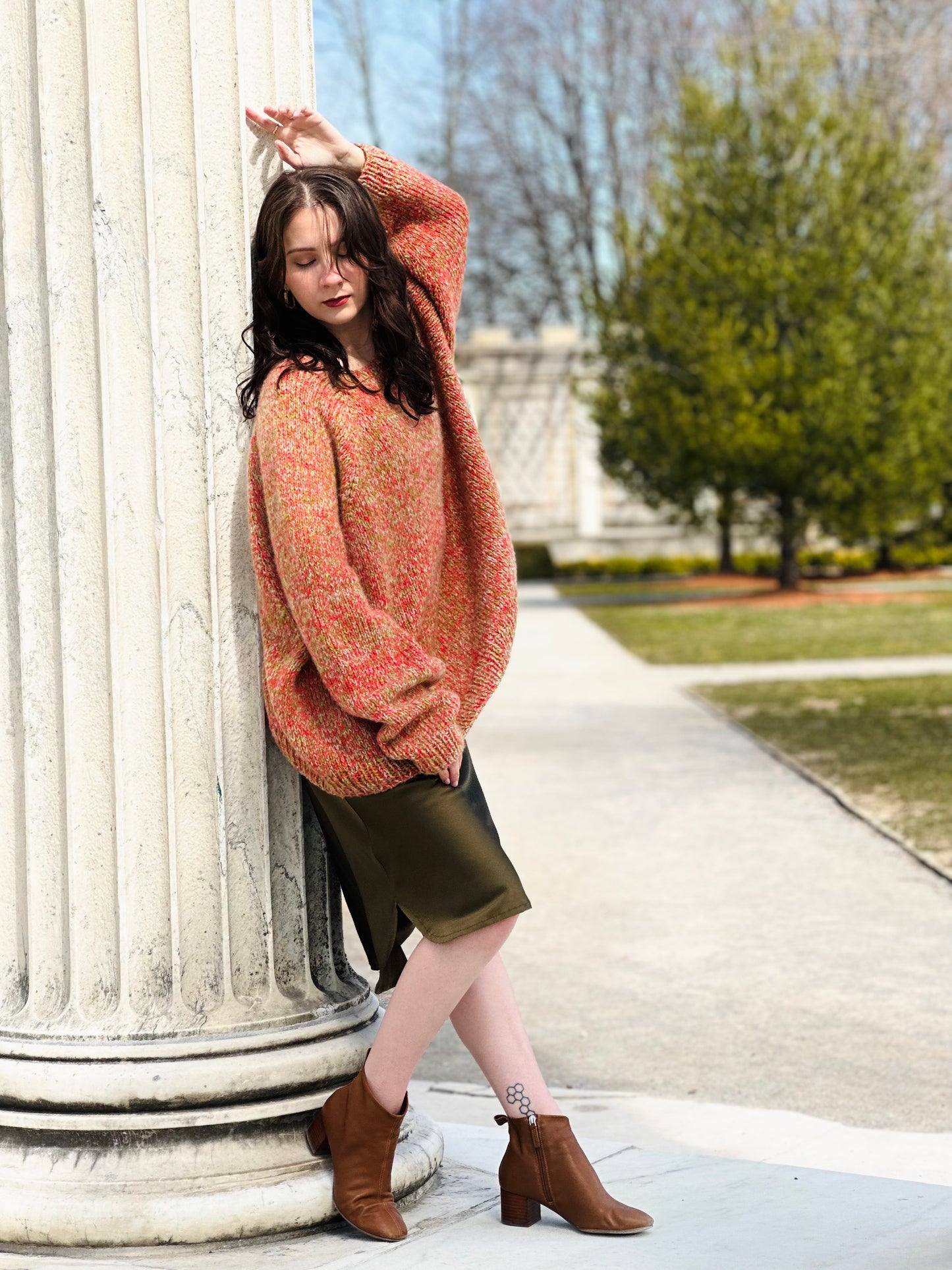 Hand Knit Crewneck Sweater in Persimmon