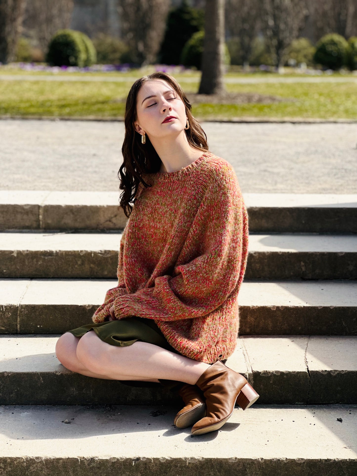 Hand Knit Crewneck Sweater in Persimmon