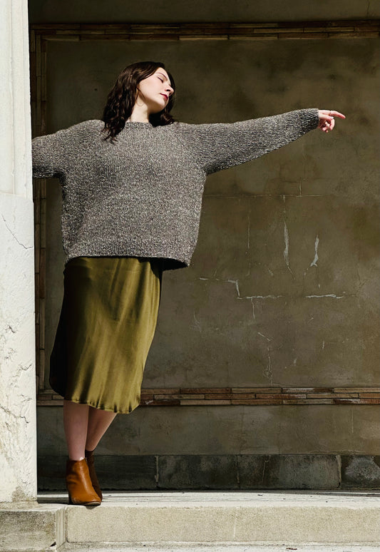 Hand Knit Crewneck Sweater in Dove Grey