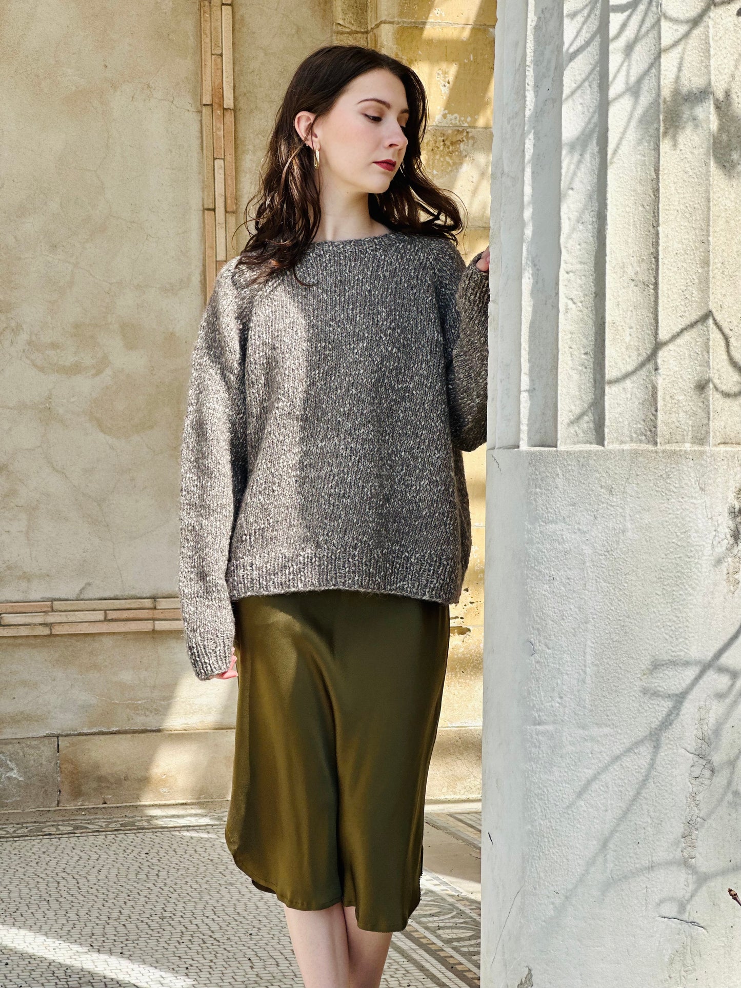 Hand Knit Crewneck Sweater in Dove Grey