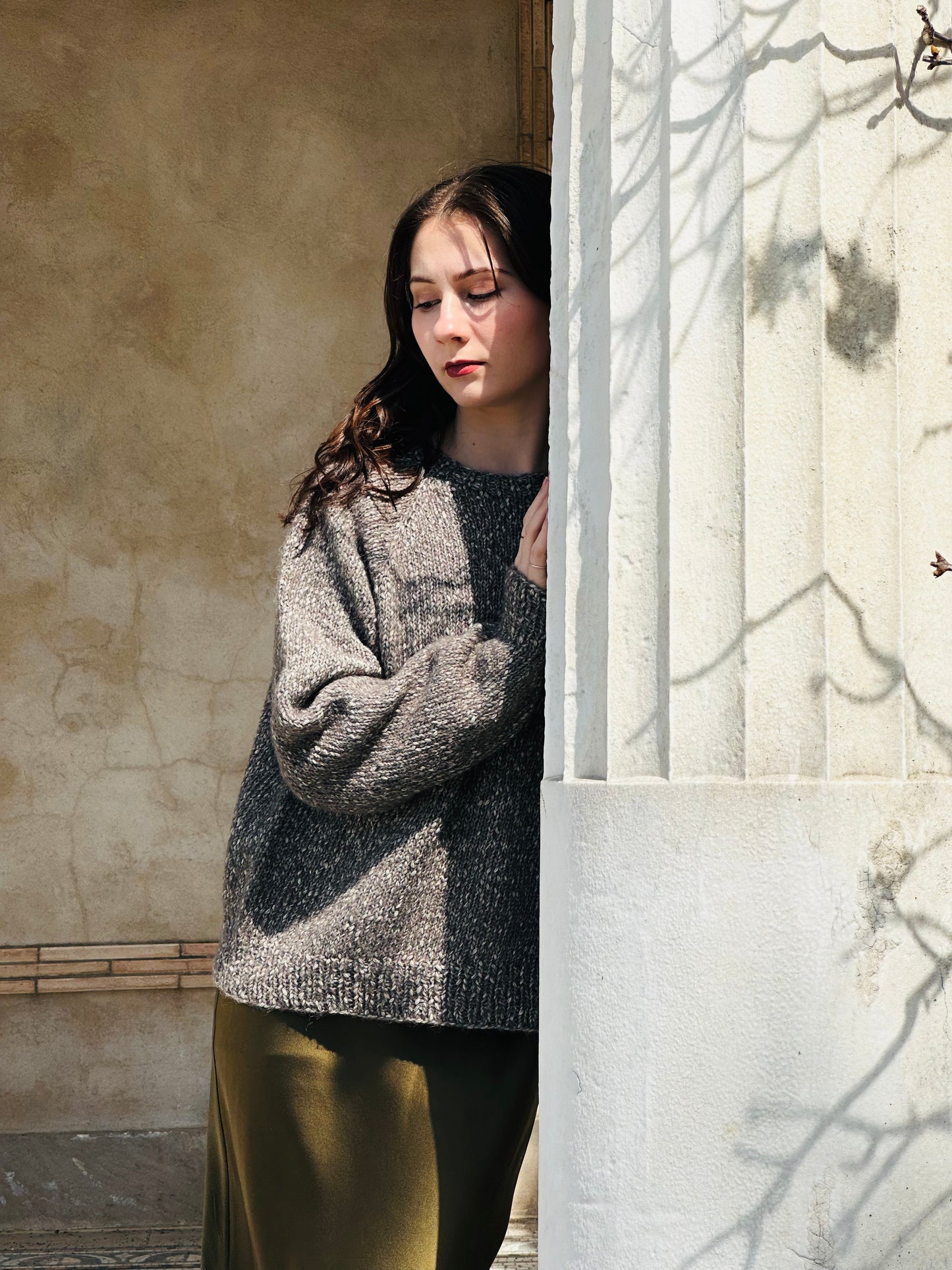Hand Knit Crewneck Sweater in Dove Grey