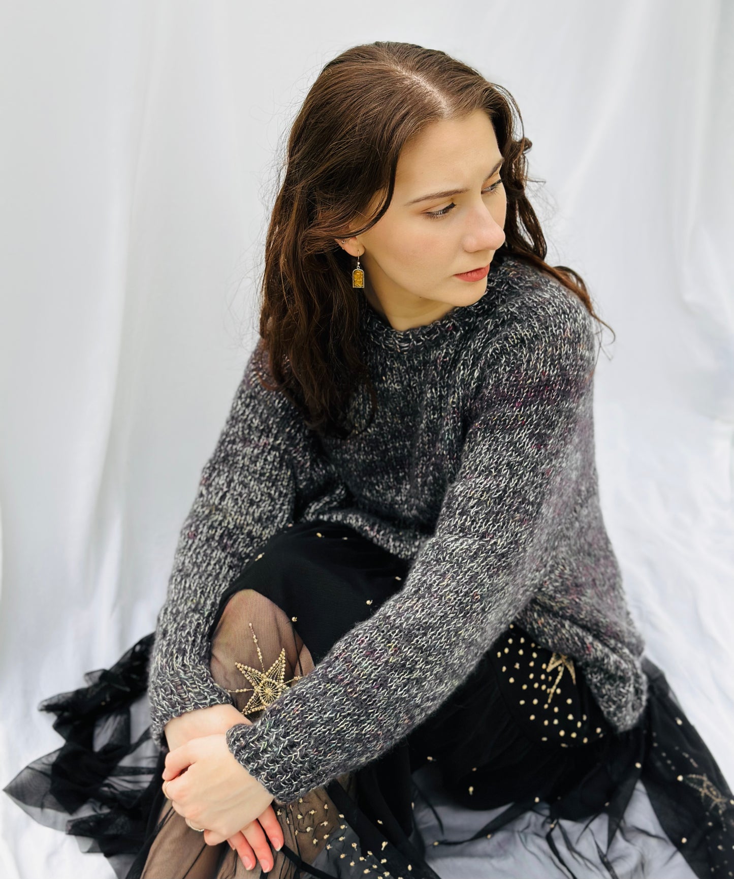 Hand Knit Crewneck Sweater in Granite