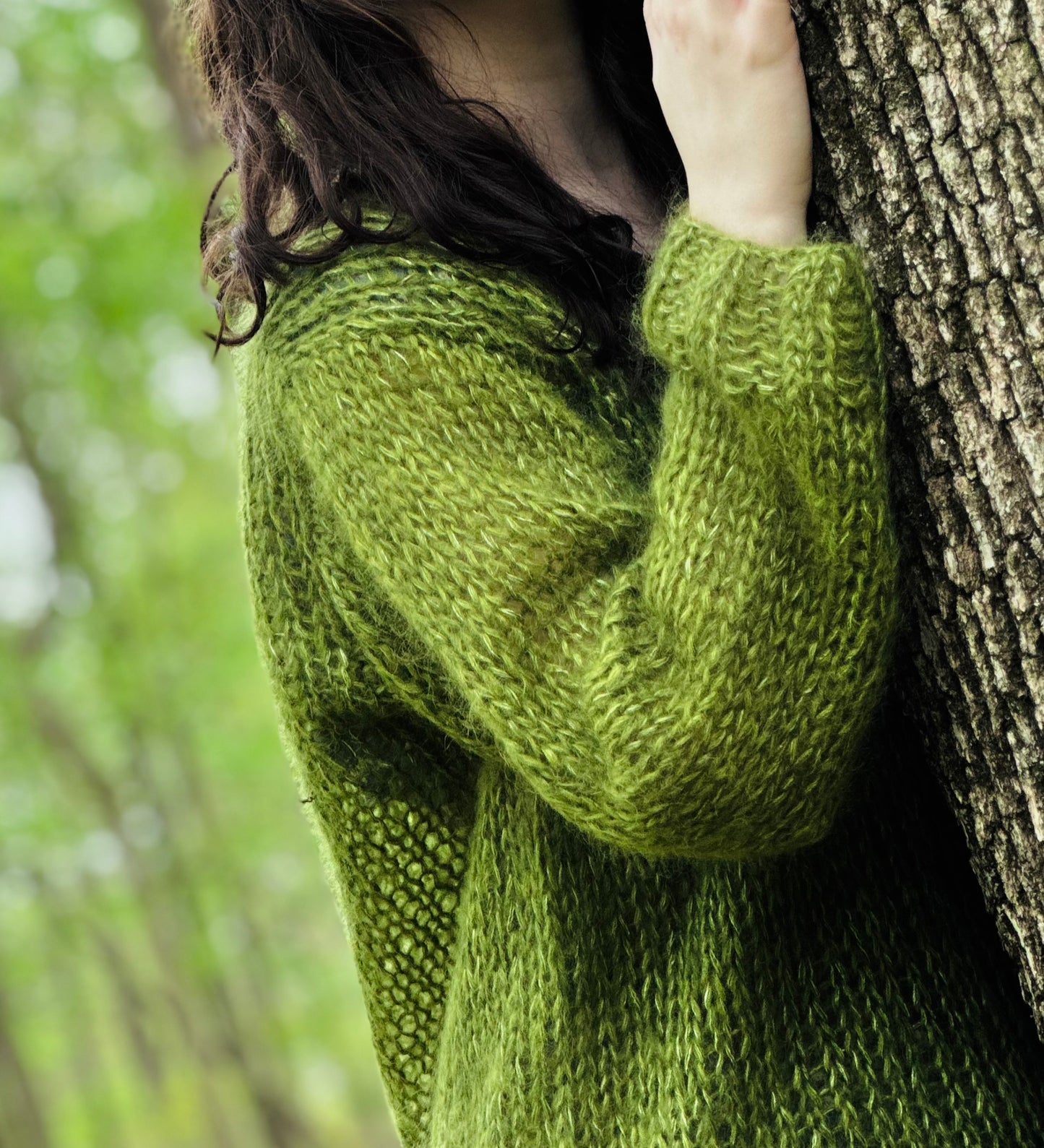 Hand Knit Scoop Neck Sweater in Peridot