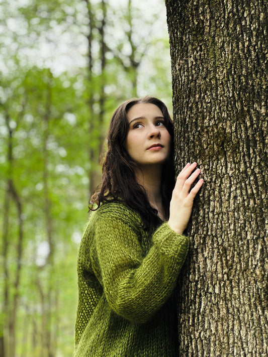 Hand Knit Scoop Neck Sweater in Peridot