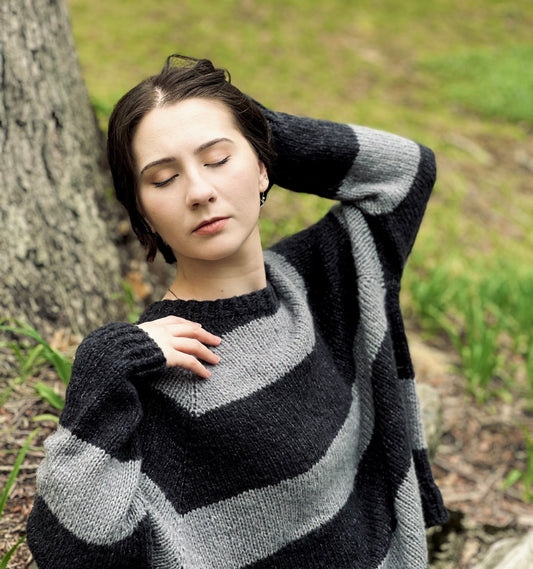 Hand Knit Crewneck Sweater in Shadow