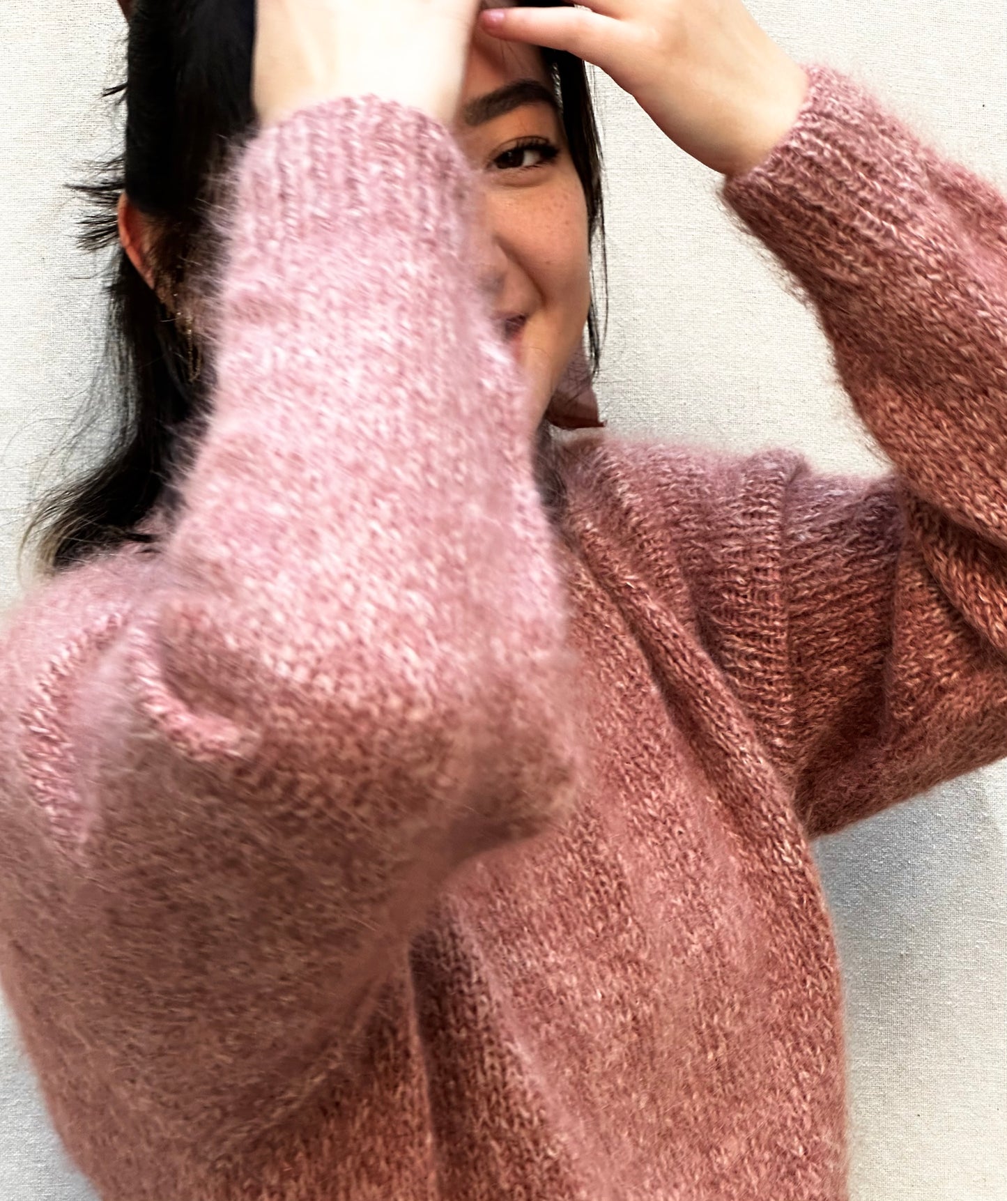 Handknit Crewneck Sweater in Rose Blush