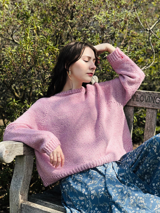 Hand Knit Crewneck Sweater in Sakura